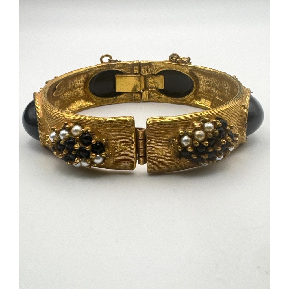 Vintage Original by Robert Bracelet Gold Tone Black Cabochon Clamper Cuff
